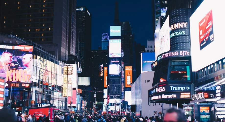 Times Square in New York City on a clear day