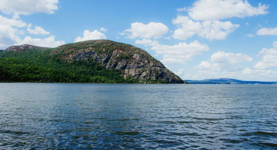 Hudson River with forested hills near Yonkers, New York